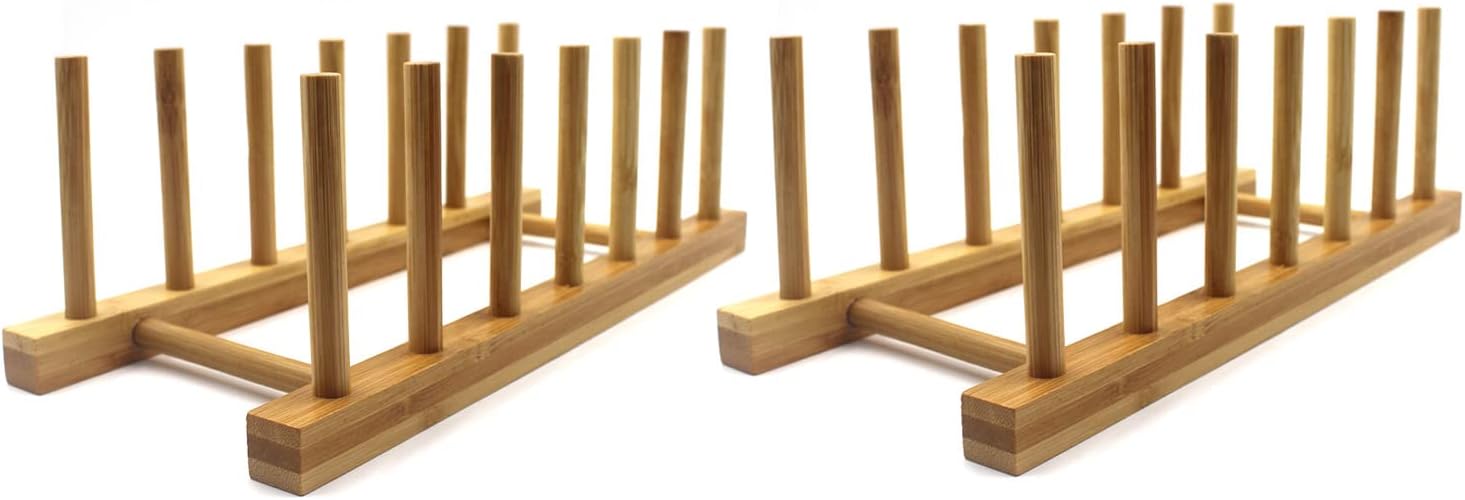 Bamboo Dish Rack, Plates Holder, Compact Kitchen Storage, Cabinet Organizer -Pack of 2 Bamboo Dish Rack, Plates Holder, Compact Kitchen Storage, Cabinet Organizer -Pack of 2